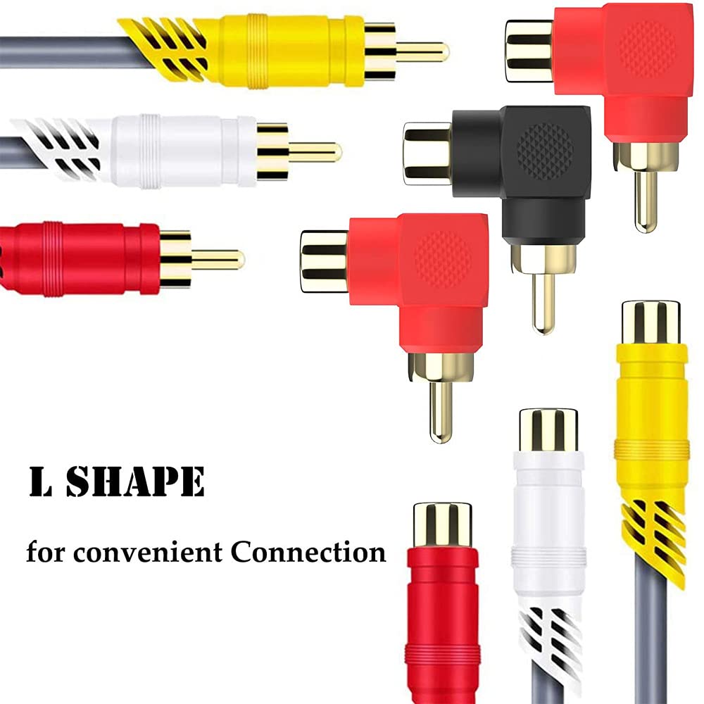 Greluma 8 Pieces RCA Male to Female RCA Connectors Gold-Plated 90 Degree Right Angle Adapters (4 Colors)