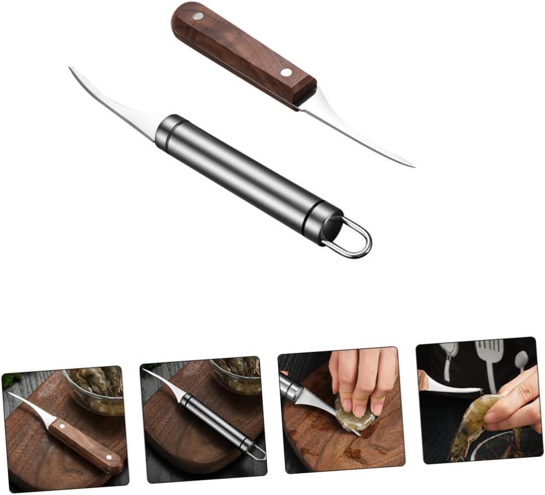 SOLUSTRE 2 Set Taglia Gamberetti Gadget da Cucina Dispositivo di Rimozione Utensile Strumento da Cucina Attrezzo Apri Gamberetti Lama di Gamberi Acciaio Inossidabile 2 Pezzi*2