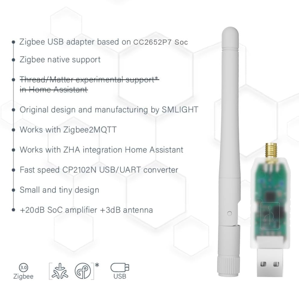SMLIGHT SLZB-07P7 Zigbee 3.0 Coordinator Thread/Matter Mini USB Adapter Works with Zigbee2MQTT, Home Assistant, ZHA