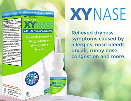 Xynase Natural Saline Nasal Spray with Xylitol - Relieves Nasal Congestion, Dry Nose, Allergy Symptoms, Sinus Pressure (0.75 fl oz Each) 3 Pack