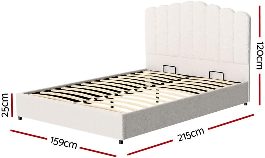 Artiss Bed Frame Queen Size Mattress Base Wooden Platform Boucle White FION