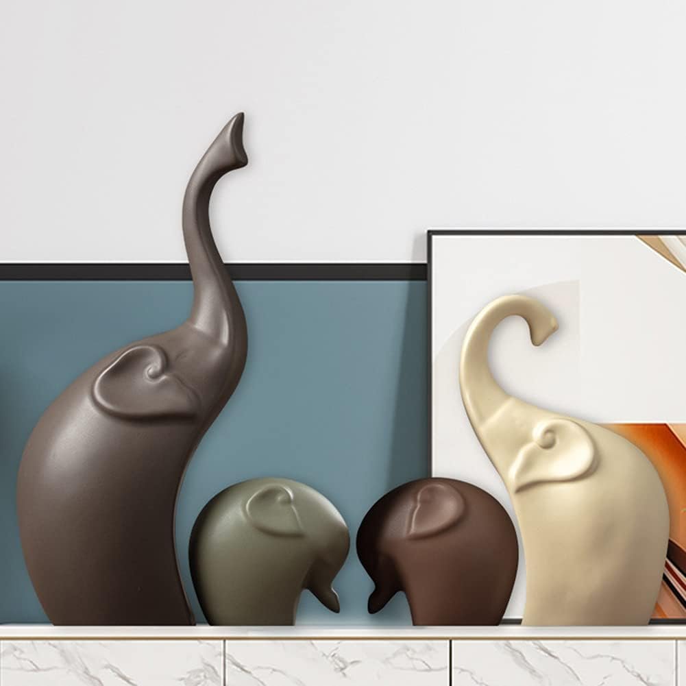 Lin's Wood Porcelain Animal Ornament Decoration Elephants Ceramic Crafts Art Decor Creative Ornaments Gift Family Matts Four People Elephants Home