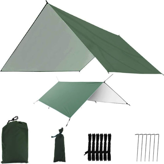 1Pcs 9.5ft*9.5ft Waterproof Tent Tarp Uv Protection with Pouch and Ultralight Hammock Tarps Waterproof Lightweight Camping Gear Haves for Outdoor Backpacking Survival Shelter (Army Green, 2.9m*2.9m)