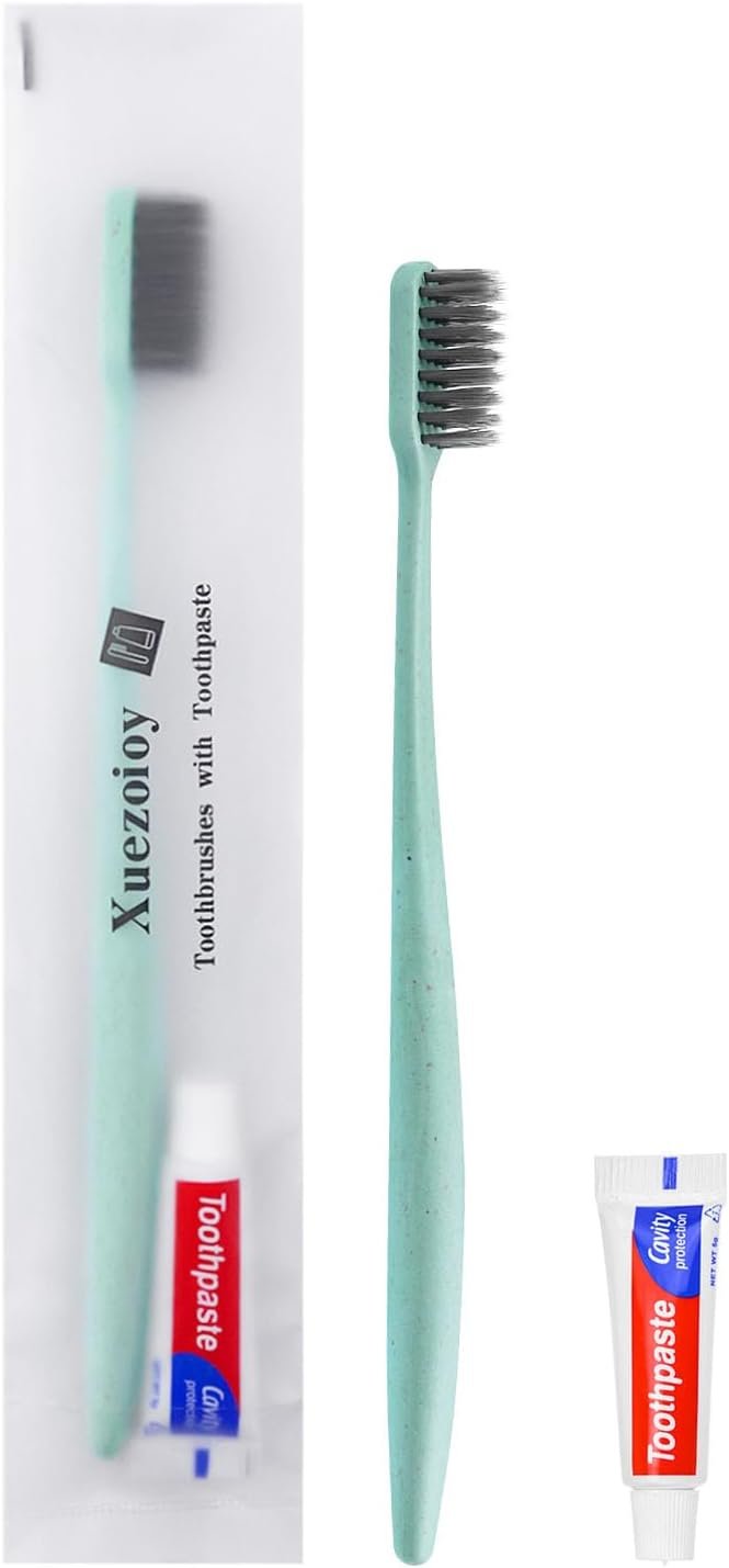 Disposable Toothbrushes with Toothpaste,30 Pack Green Bulk Toothbrushes Individually Wrapped Travel Toothbrush and Toothpaste Kit for Homeless,Nursing Home,Hotel,Charity