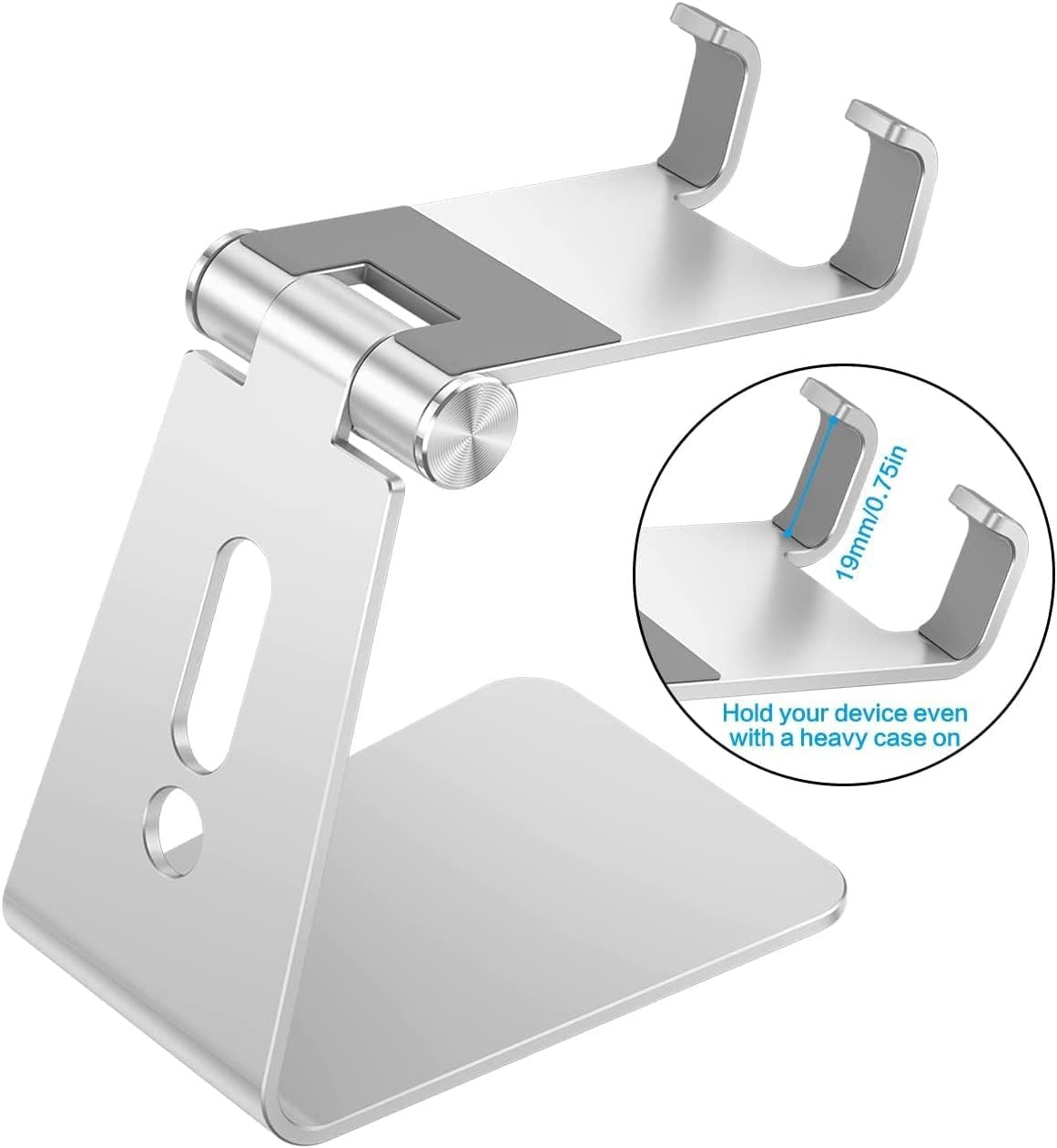 Adjustable Cell Phone Stand, OMOTON C2 Aluminum Desktop Phone Holder Dock Compatible with iPhone 13 Pro Max/ 13 Pro/ 13/13 Mini and Other Smart Phones, Silver