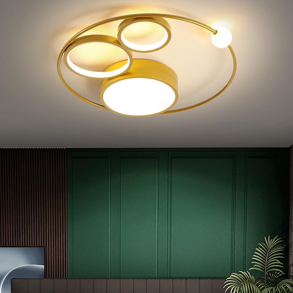 SEMANHUA Lampada da soffitto moderna a LED, plafoniera da incasso 44W con cerchio ad anello, lampadari in acrilico dorato da 20,4" for soggiorno, camera da letto, cucina,