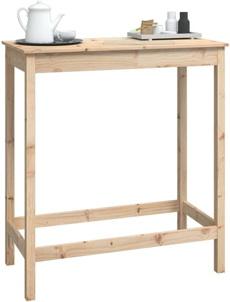 vidaXL Solid Wood Pine Bar Table - Scandinavian Style, Rectangular Shape, Brown Natural Color, Perfect for Living Room, Dining Room and Kitchen