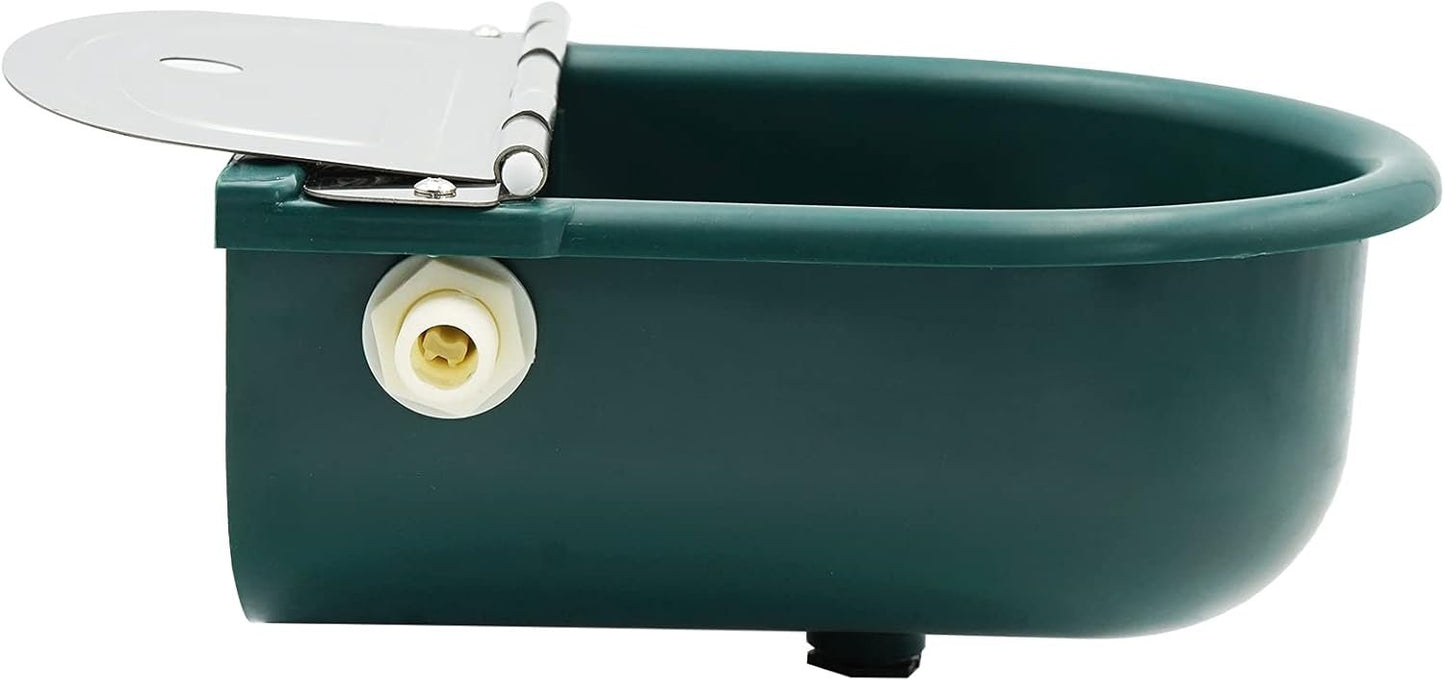 MINYULUA Automatic Waterer Bowl Large Horse Waterer with Float Valve and Drain Plug Automatic Water Feeder Dispenser Bowl for Sheep Dog Horse Cow Pig Plastic (Dark Green)