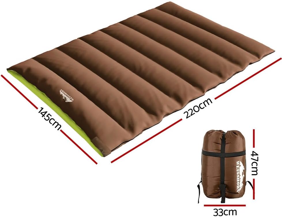 Weisshorn Sleeping Bag, Double Camping Bags 3 Season Warm Portable Water Resistant Lightweight Thermal Outdoor Gear Tent for Hiking Travel Backpacking, Adjustable Strap Compression Sack Brown