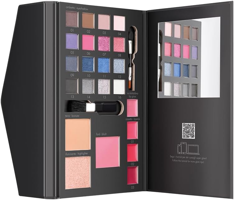 Deborah Milano Women's Cosmetic Bag Gift Set Make Up Book Volume 2 Cool Tones, Includes Palette of Eyeshadows, Gloss, Lipsticks and Face Powders in Various Finishes and Colours, FSC Paper