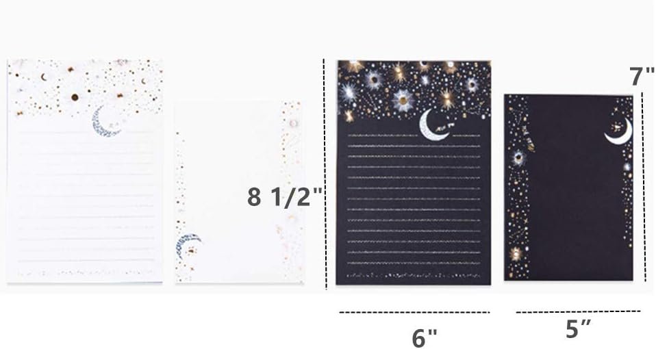 Stationary Paper with Envelopes Pack of 27,Flashing Series stationery Design Writing Stationery Paper with 9 pcs Envelopes,Stationery Set Letter Writing Paper 8.5 x 6 Inch (Black)