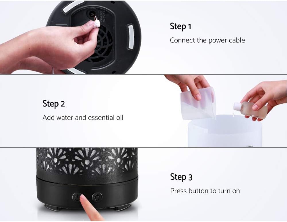 Devanti Aroma Diffuser, 100ml Air Humidifier Purifier Essential Oils Car Freshener Vaporizer Aromatherapy Diffusers Scent Booster Home Office Bedroom Humidifiers Steam, 7 Led Light Fan Black