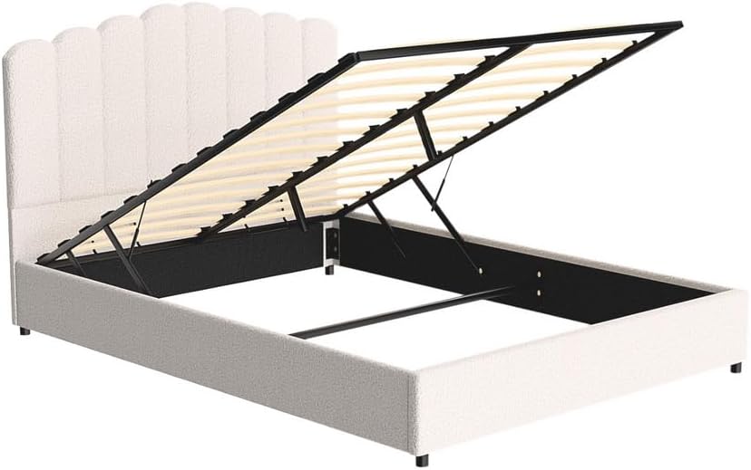 Artiss Bed Frame Queen Size Mattress Base Wooden Platform Boucle White FION