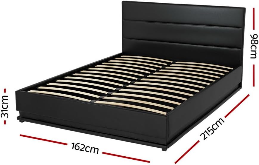 Artiss Queen Bed Frame Platform Headboard RGB LED Gas Lift Beds Base with Storage Space Frames Bedroom Room Decor Home Furniture, Upholstered with Black PVC Leather + Foam + Wood