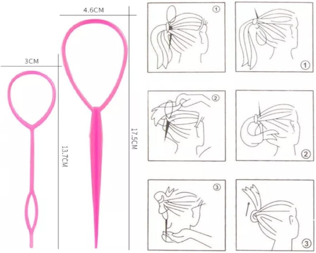 Twister Hair Accessories Set of 2 - Dutt or Topsytail Styling in Seconds for Styling with Video Tutorial (PINK)