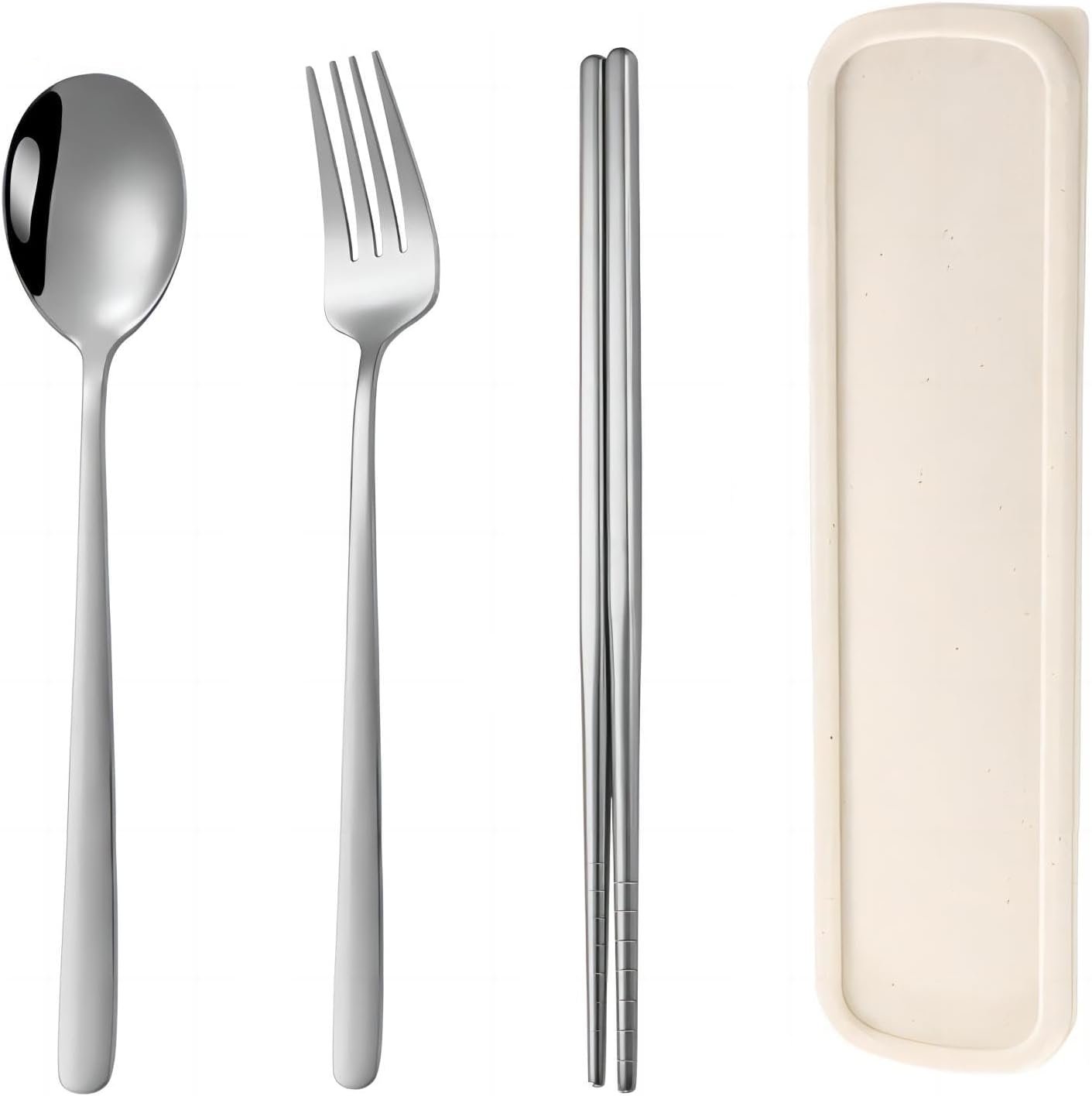 Tongke Portable Cutlery Set, Chopsticks Spoon Fork with Case Utensils Set, Reusable Stainless Steel Travel Camping Flatware Set