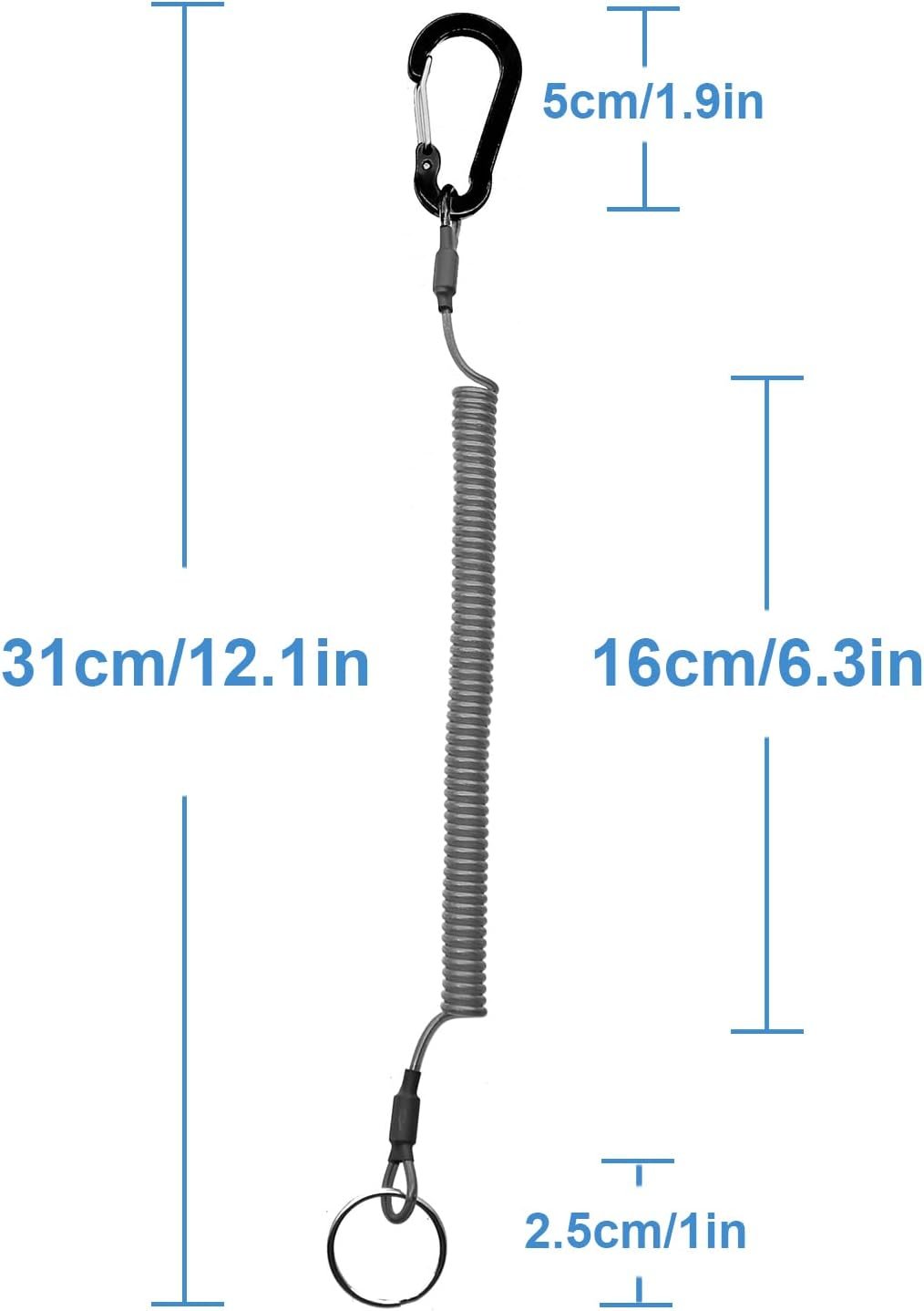 Lix&Rix Spiral Retractable Safety Coiled Lanyard with Stainless Steel Clip Keychain Ring Carabiner for Keys Fishing Tools,3pcs