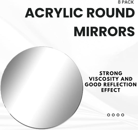 CEUQIESO 8 Pack Acrylic Round Mirrors, 6 inch Circle Mirror Tiles Self Adhesive Mirror Stickers for Wall Home Living Room Bedroom Decor, Small Mirrors for Crafts (Thickness 1 mm) (6 inch/15cm)