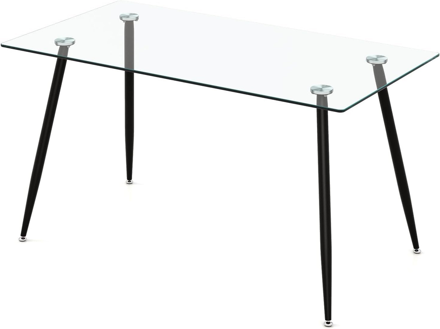 Tangkula Glass Dining Table for 4, 51" Modern Rectangular Table with Spacious Tempered Glass Tabletop & Wood Grain Steel Legs, Simplistic Kitchen Table, Versatile Table for Home Office