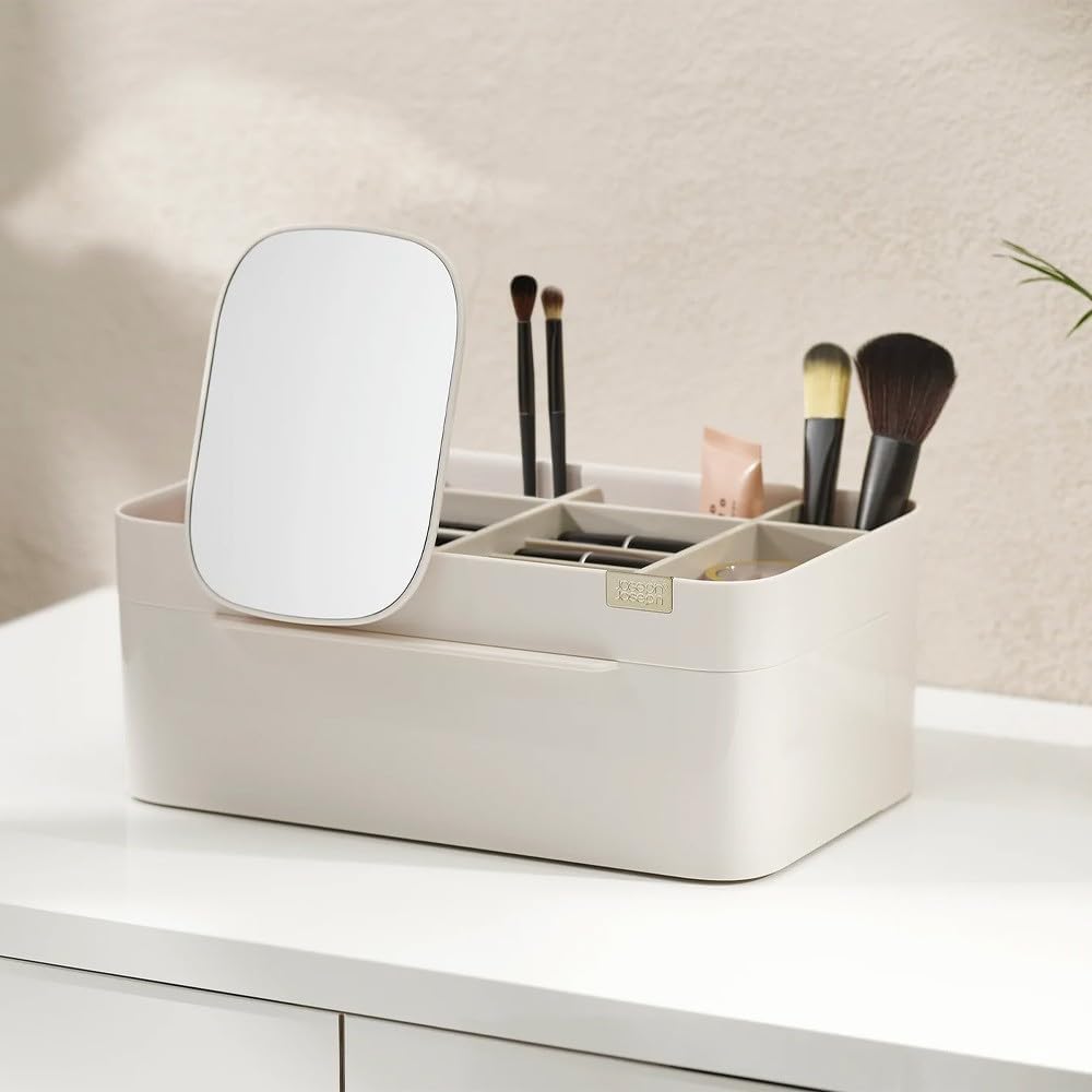 Joseph Joseph Viva Large Makeup Cosmetic Organiser with Removable Mirror, Dismantles for Easy Cleaning Beauty Storage Drawer –Shell