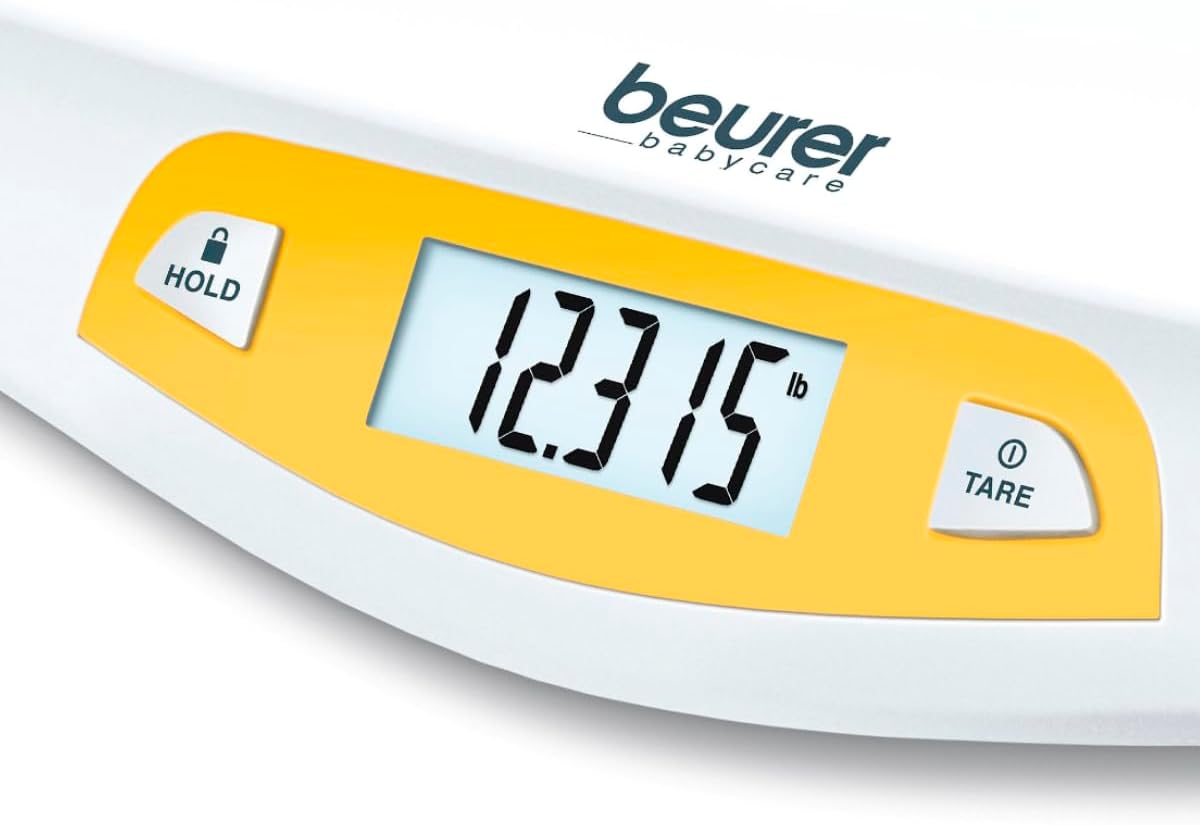 Beurer BY80 Baby Scale | Digital Baby Weighing Scale with Large LCD Screen | Curved Platform for Comfort and Safety | Tare and Hold Functions for Easy Weighing | 20kg Load Capacity | Easy Wipe-Clean