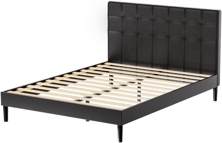Artiss Double Bed Frame Platform Wooden Base Beds with LED Lights Bedroom Room Decor Home Furniture, Upholstered with Faux Linen Fabric + Foam + Wood, Modern Design Grey