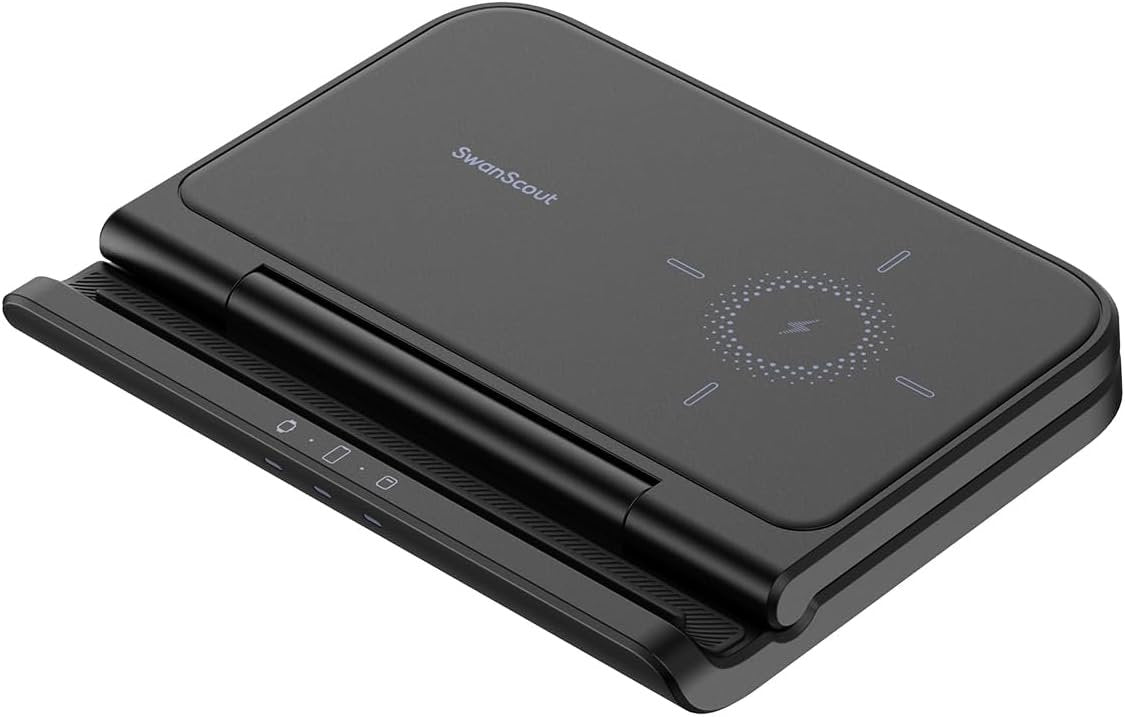 SwanScout Wireless Charger for Samsung Z Fold 6/5/Pixel 9 Pro Fold, SwanScout 705S, 3 in 1 Foldable Wireless Charging Station for Samsung Z Fold, Galaxy Watch 7/Ultra/6/5, Galaxy Buds 3 (No Adapter)