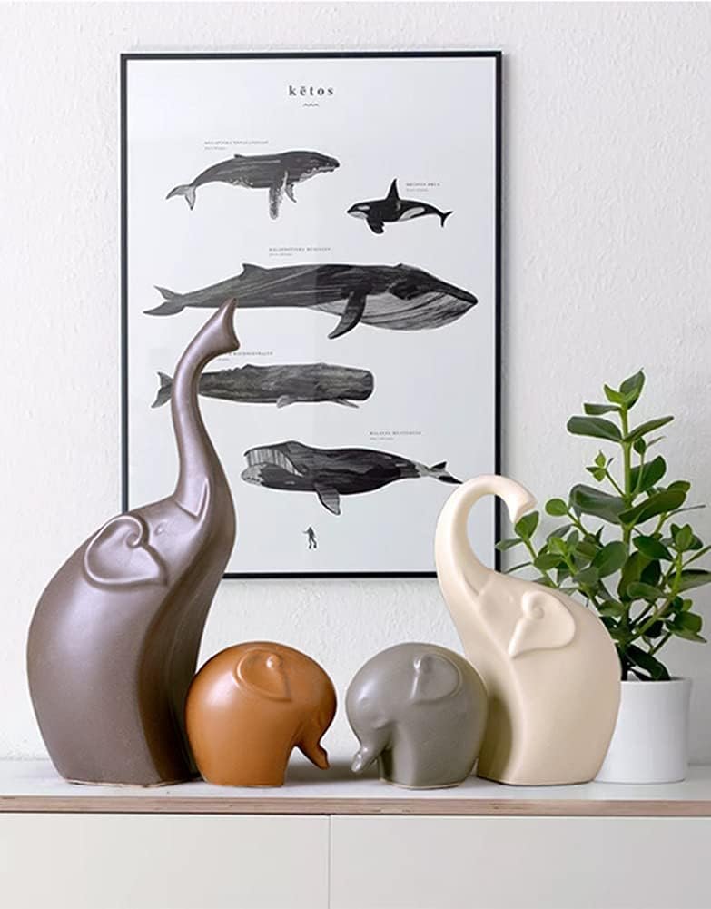Lin's Wood Porcelain Animal Ornament Decoration Elephants Ceramic Crafts Art Decor Creative Ornaments Gift Family Matts Four People Elephants Home