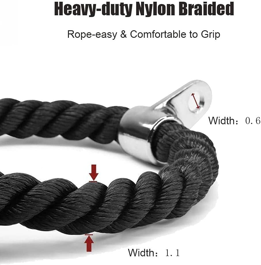 Tricep Rope Pull Down, Heavy Duty 27-inch Rope Length, Gym Accessories Coated Nylon Rope with Cast Steel Hook for Gym Workout Exercise