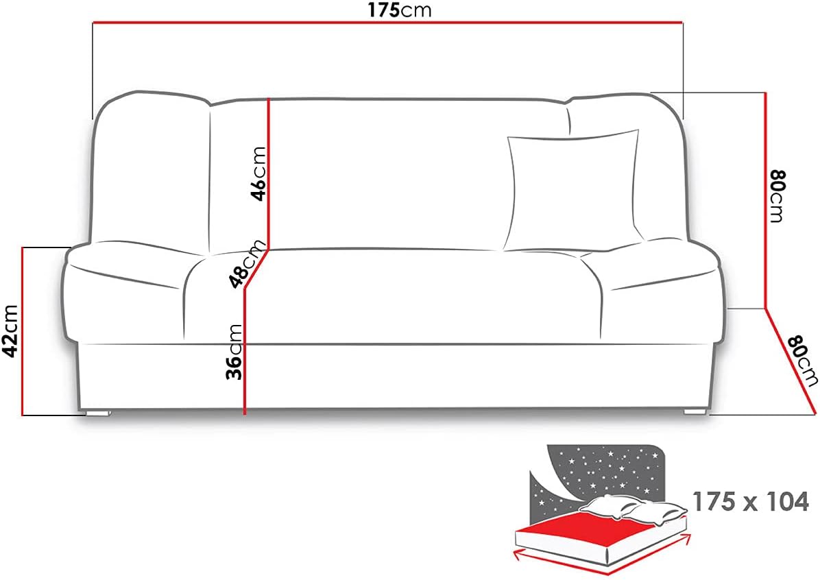 Mirjan24 Gemini with Drawer, 3 Seater, Sofa with Bed Function, Furniture Set, Microfibre, Orinoco 22, 175 x 80 x 80 cm