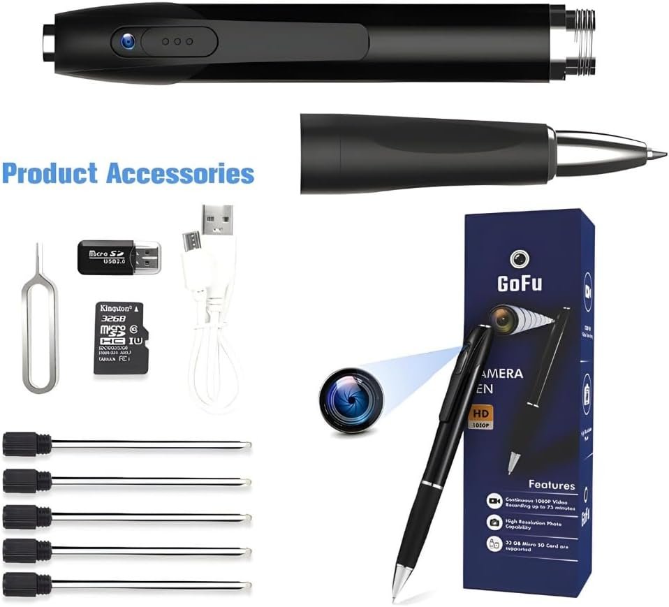 GoFu Hidden Spy Camera Pen, HD 1080P Mini Portable Black Secret Camera with 32GB Micro SD Card, Pocket Cam Recorder for Video & Photo & Audio Recording up to 75 Minutes