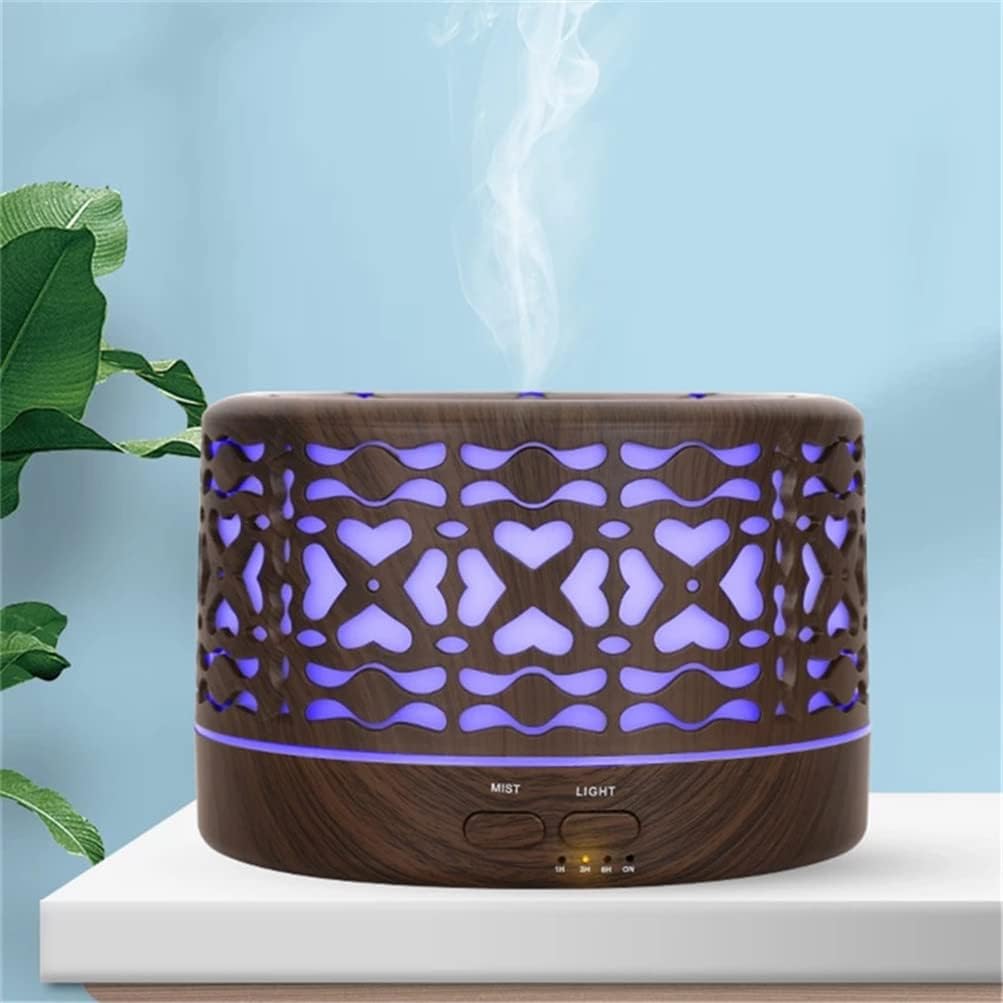 SARE HOME Aroma Essential Oil Diffuser 500ML Air Humidifier Wood Grain Aromatherapy Ultrasonic Cool Mister with And Remote Control 7 Color LED Light (A)