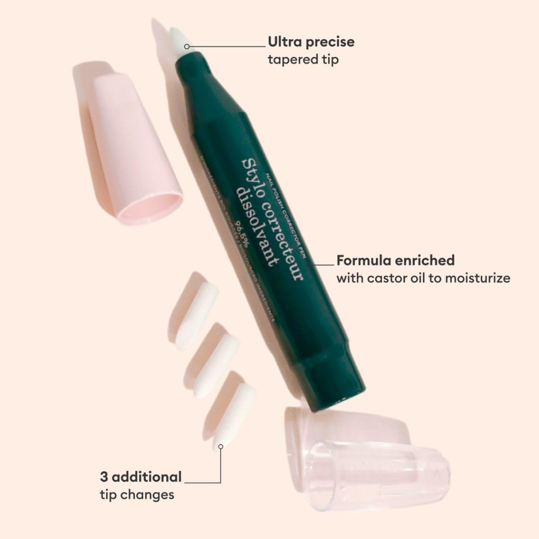 MANUCURIST • Nail Polish Corrector Pen • Green Flash Gel Polish Corrector Pen + 3 Refills • Acetone-Free, Plant-Based Nail Polish Remover • Gel Nail Polish Accessorie