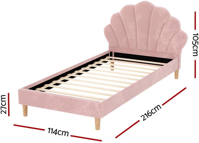 Artiss Bed Frame King Single Scallop-Shape BedHead Beds Base Pink Velvet Fabric
