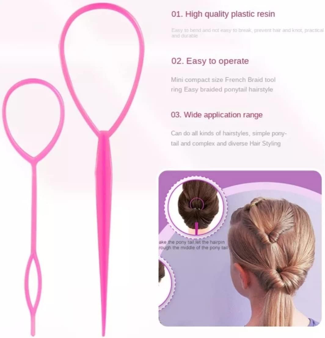 Twister Hair Accessories Set of 2 - Dutt or Topsytail Styling in Seconds for Styling with Video Tutorial (PINK)
