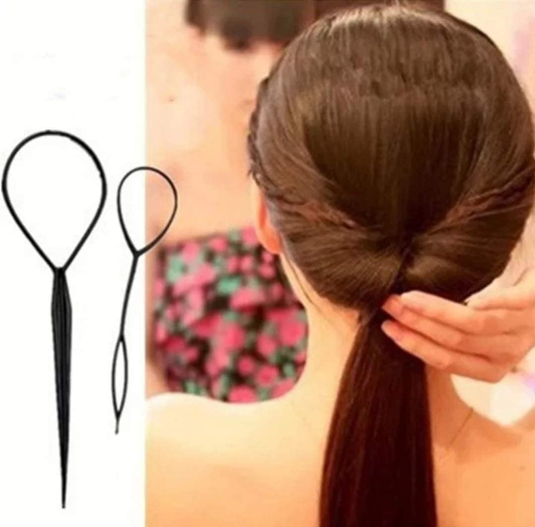Set of 2 Hair Styling Accessories Bun Maker Topsytail Hair Bun Maker in Seconds with Video Tutorial (Dark Brown)