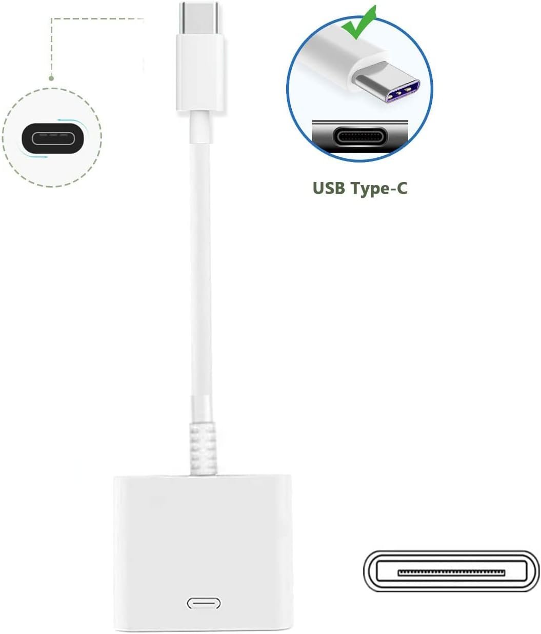 30 Pin to USB C 30 Pin Female to USB 3.1 Type C Male USB-C Adapter Cable Computers Components Accessories (White)