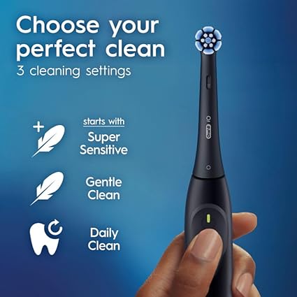 Oral-B iO Simple Clean Rechargeable Electric Powered Toothbrush, Night Black with 1 Gentle Care Brush Head and 1 Black Travel Case - Automatic Pressure Sensor to Protect Gums - 3 Modes - 2 Min Timer