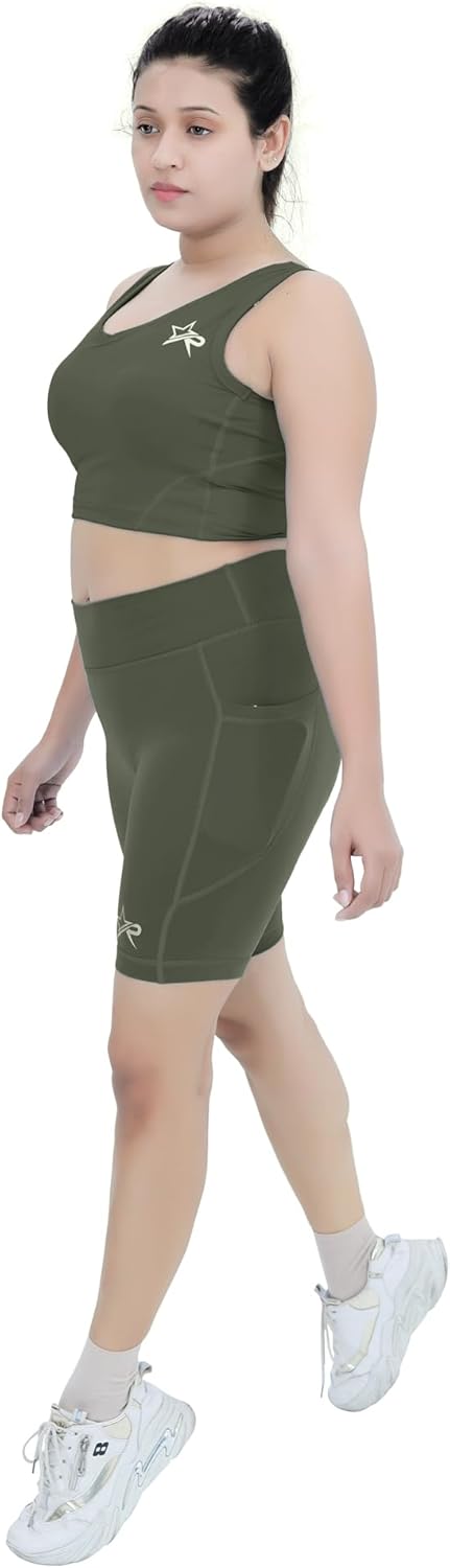 Starforce Apparel Women’s Yoga Shorts Mid Waisted - Tummy Control, Gym Workout, Non See-Through Running Shorts with Side Pockets