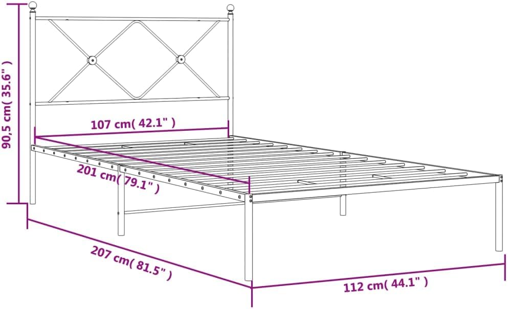 vidaXL White Metal Bed Frame-King Single Size with Headboard-Steel Bed Base-Metal Slats & Legs-Extra Under-Bed Storage-Modern Bedroom Furniture