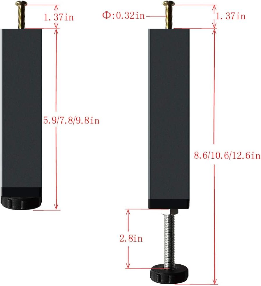 KUSRUP Metal Adjustable Height Bed Furniture Foot Legs Heavy Duty Bed Center Frame Slat Support Leg for Bed Frame Replacement Parts Heavy Duty Easy Install 2PS (7.8" to 10.6")