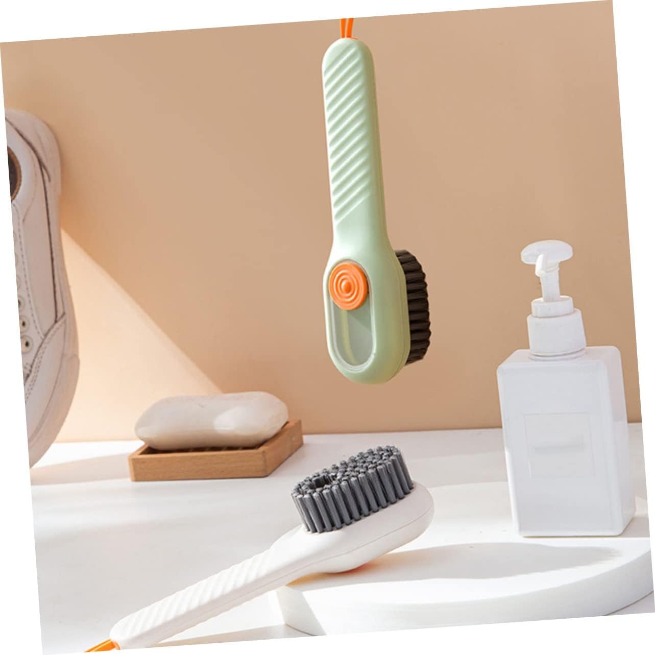 FOMIYES 2sets Multi-use Cleaning Brush Set Laundry Tile Shoe Brush Soap Dispenser Storage Plastic Soft Bristles Home Cleaning Essential 2pcs*2
