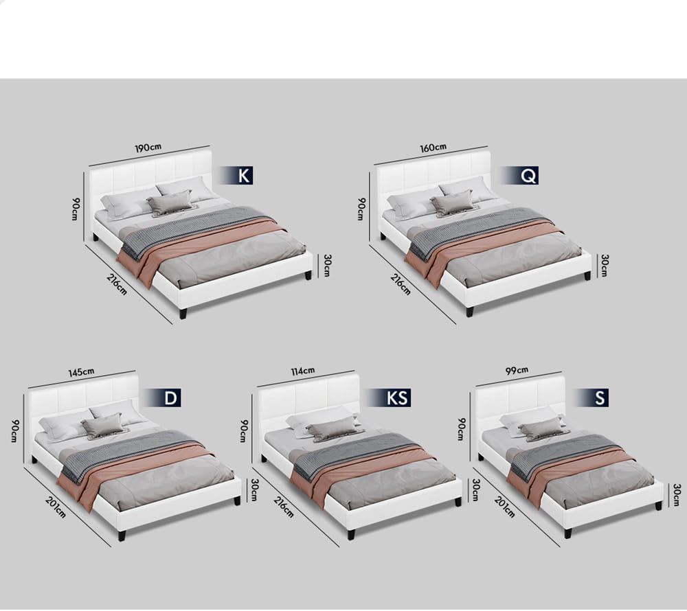 ALFORDSON Bed Frame Base King Single Size, Bed Platform Foundation with Boucle Upholstered Tufted Headboard for Mattress Topper, Platt Boucle White