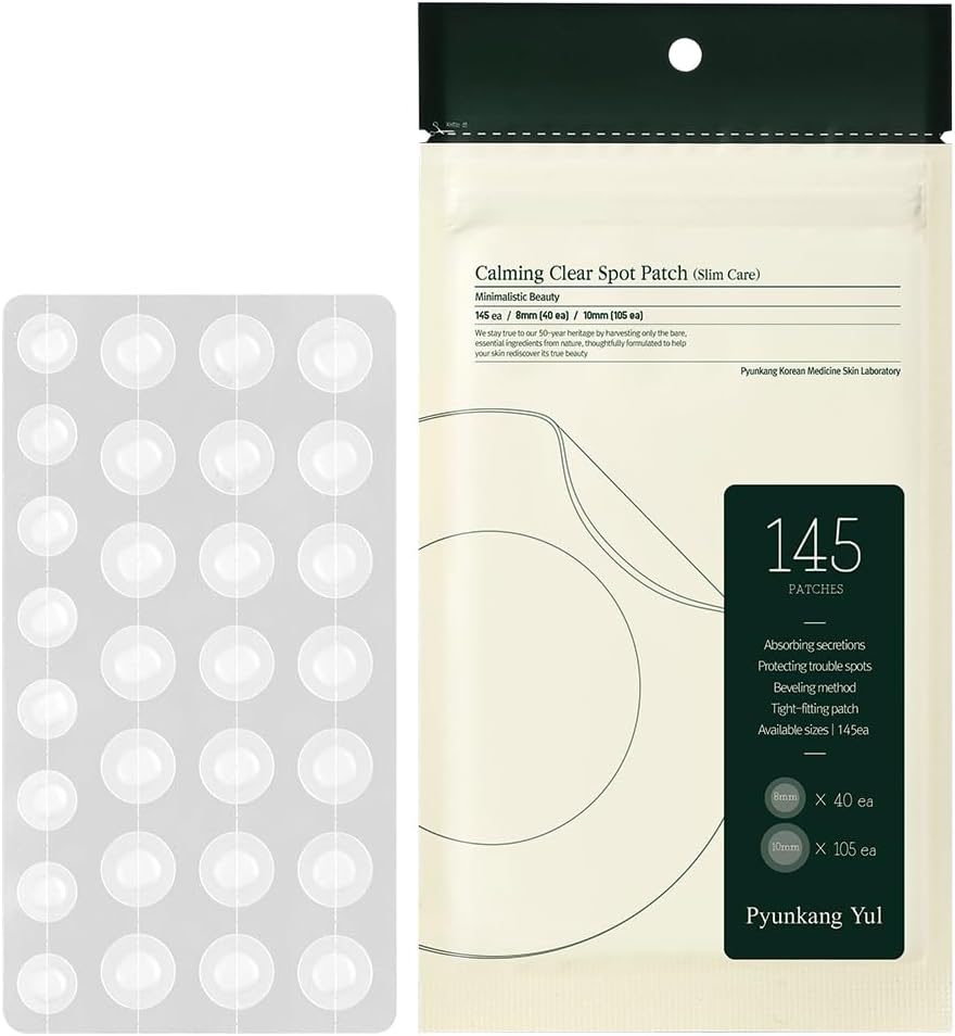 PYUNKANG YUL Calming Clear Spot Patch (Slim Care) Quick, Adhesive & Invisible Oval Fit Stickers, Beveling Hydrocolloid Acne Spot Cover, Pimple Focused Skin Care for Blemishes and Zit, 2 Sized (145 count)