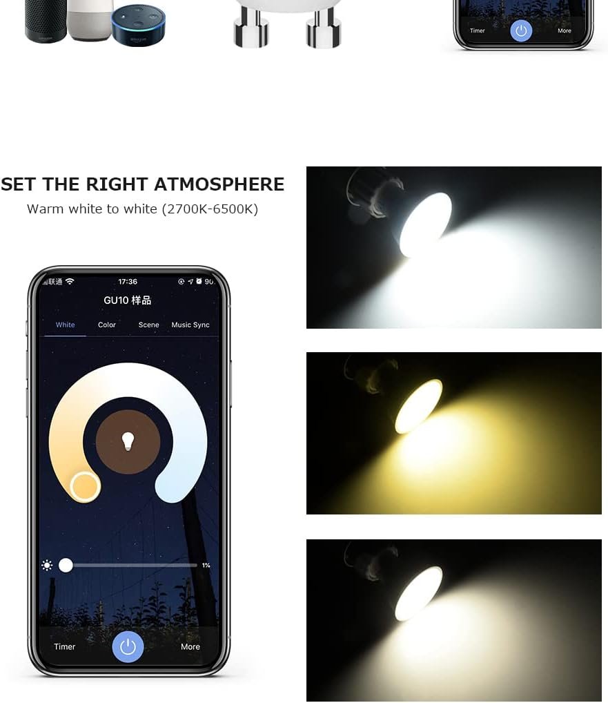 UanTii Smart WiFi GU10 LED Lighting Bulb Tuya Smart Spot Lighting lamp 5W App Remote Control Compatible with Alexa Google Home Siri (1), UT-GU1001