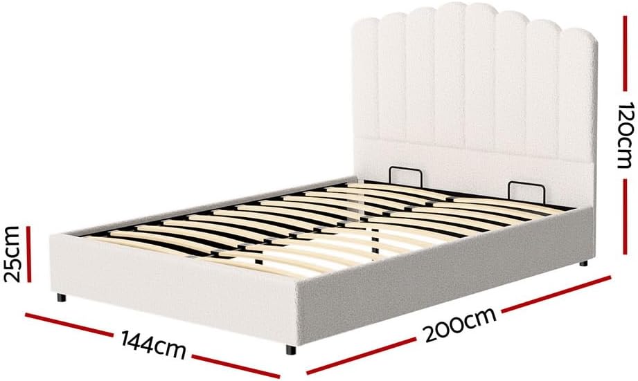 Artiss Bed Frame Double Size Mattress Base Wooden Platform Boucle White FION