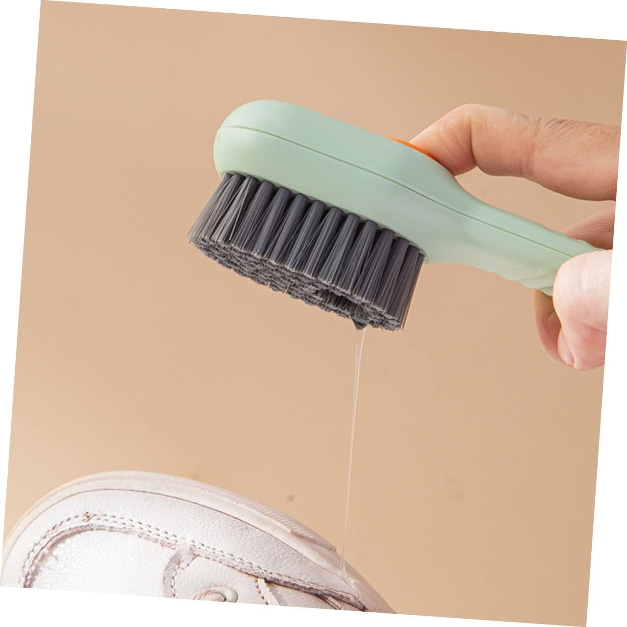 FOMIYES 2sets Multi-use Cleaning Brush Set Laundry Tile Shoe Brush Soap Dispenser Storage Plastic Soft Bristles Home Cleaning Essential 2pcs*2