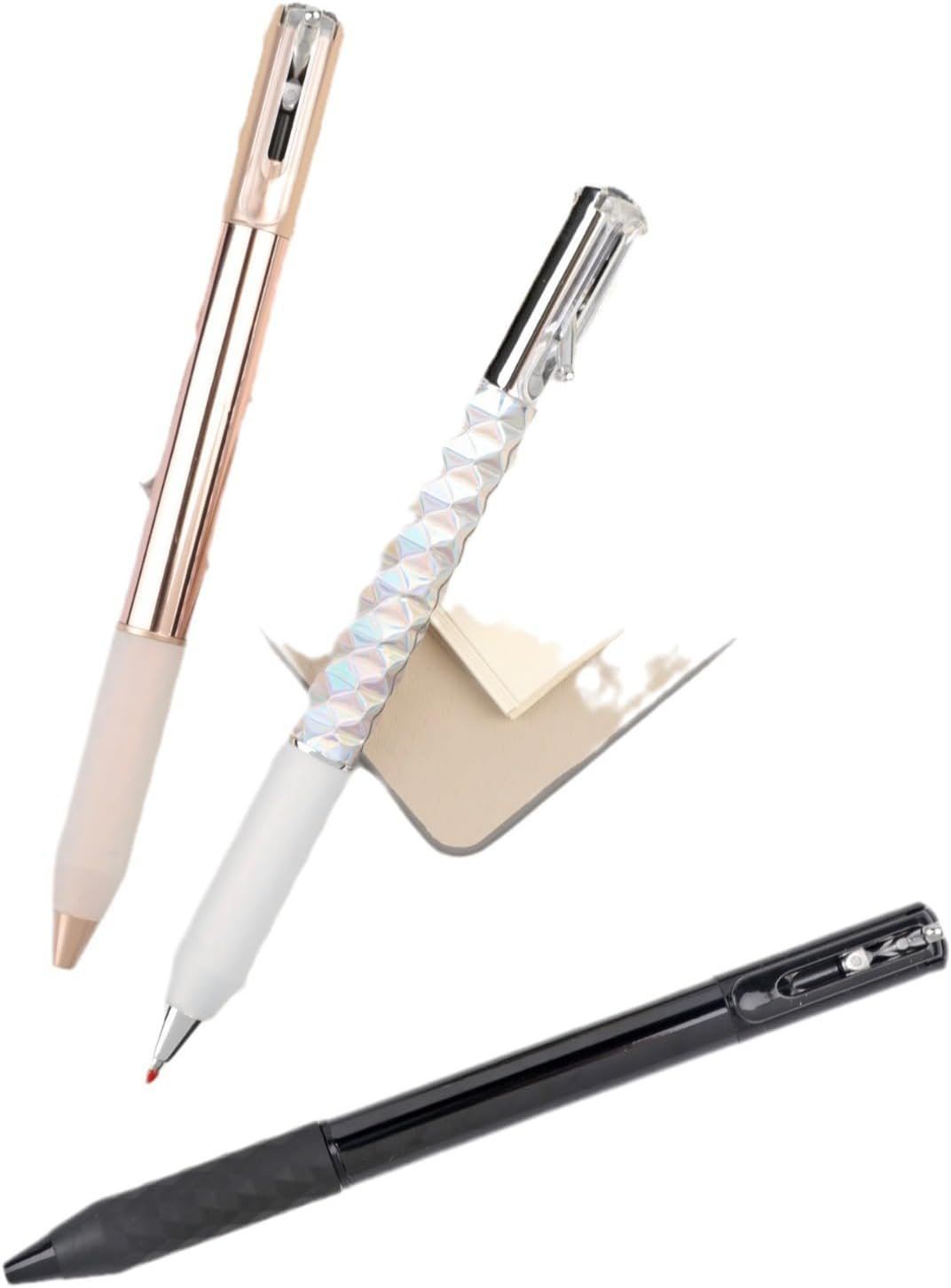 3 Pcs Gel Pens Office Stationery Soft Silicone Grip Retractable Writing Pens 0.5mm Black Ink Pens Creative Stationery School Essentials(Black-Gold-Silver)