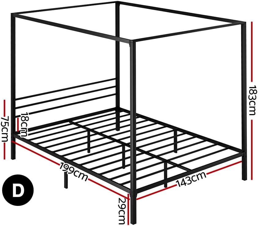 Artiss Double Metal Bed Frame with Headboard(Base Only), Metal Platform Bed with Easy Assembly, 300kg Capacity Heavy-Duty Metal Slats with Under Bed Storage for Master Bedroom/Guest Room, Black