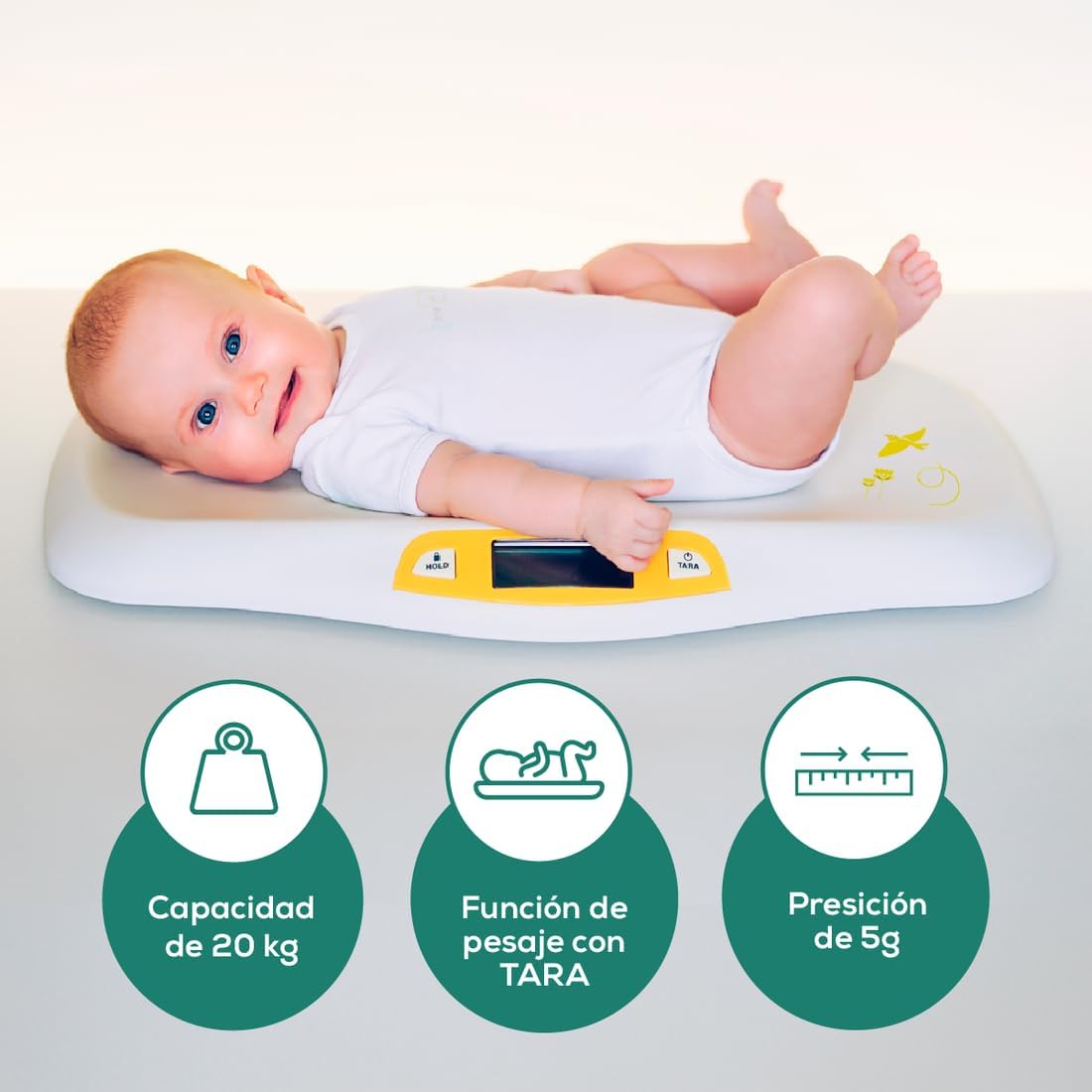 Beurer BY80 Baby Scale | Digital Baby Weighing Scale with Large LCD Screen | Curved Platform for Comfort and Safety | Tare and Hold Functions for Easy Weighing | 20kg Load Capacity | Easy Wipe-Clean